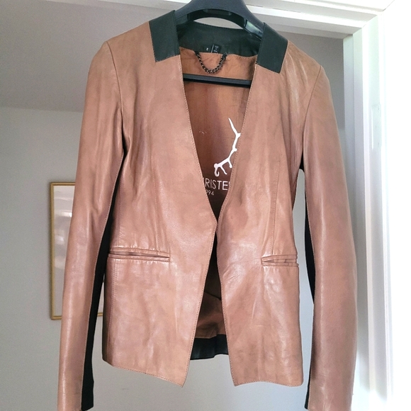 Bod & Christensen Leather Blazer with Fabric Sleeve Detail sz 2 - Picture 2 of 11